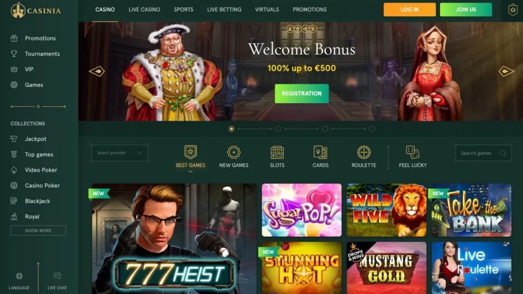 Casinia welcome bonus